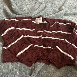 Pink Rose Burgundy and White Striped Cardigan